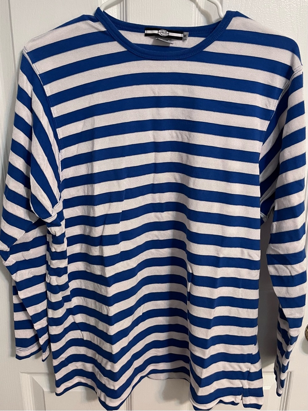 Vintage Marithe Francois Girbaud Blue and White French Striped Long-Sleeve Tee